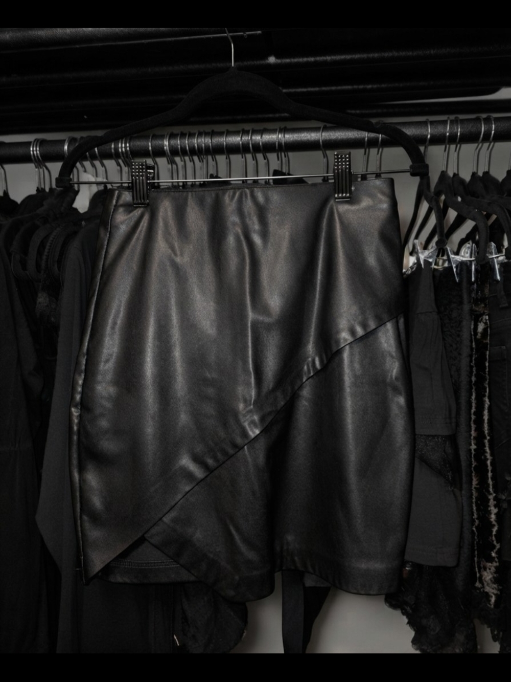 Dynamite Black Faux Leather Asymmetrical Mini Skirt